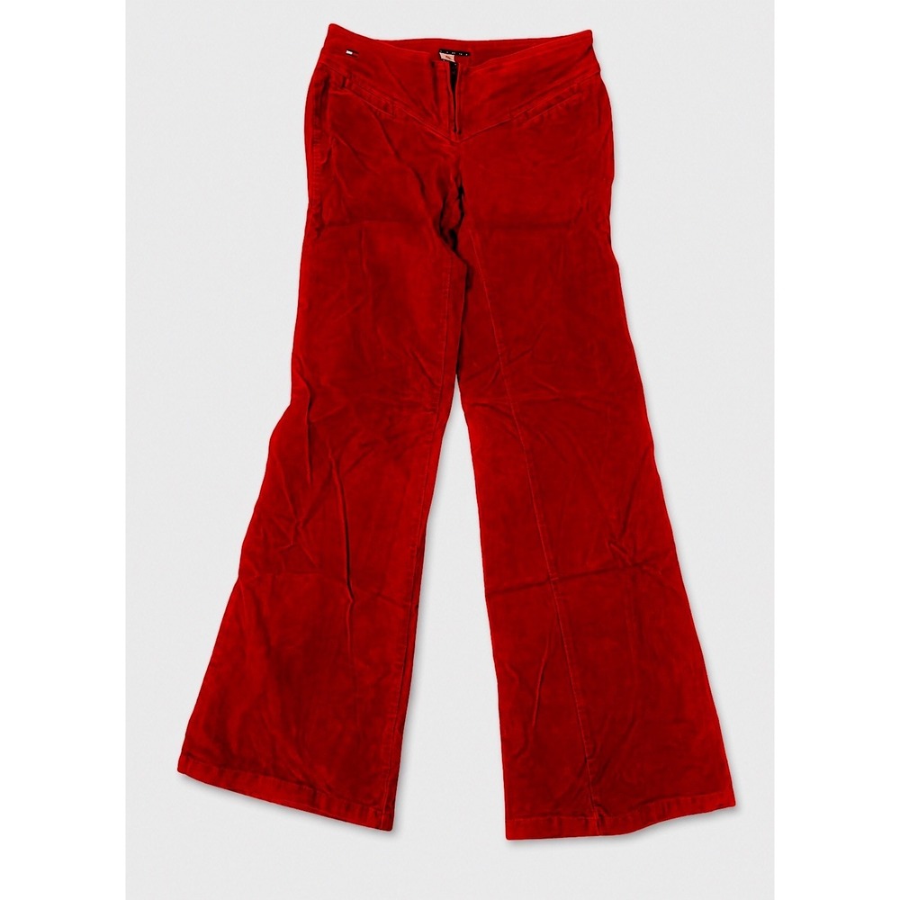Tommy Hilfiger Red Corduroy Flare Pants Women's Size 1 Y2K V-Front Low Rise